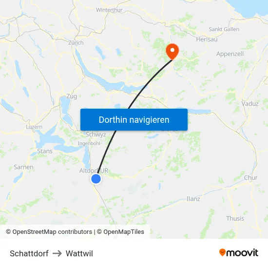 Schattdorf to Wattwil map