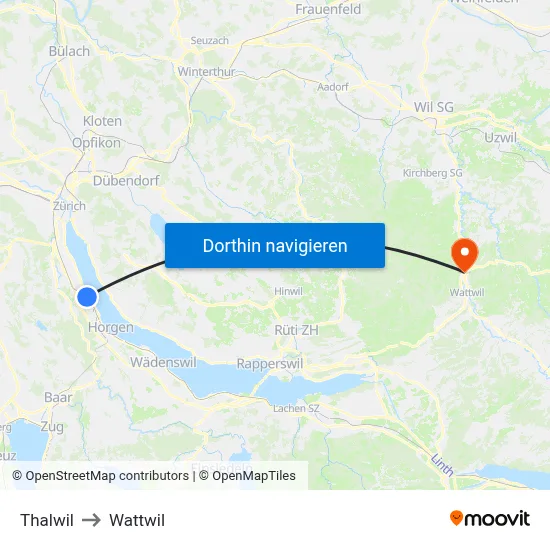 Thalwil to Wattwil map