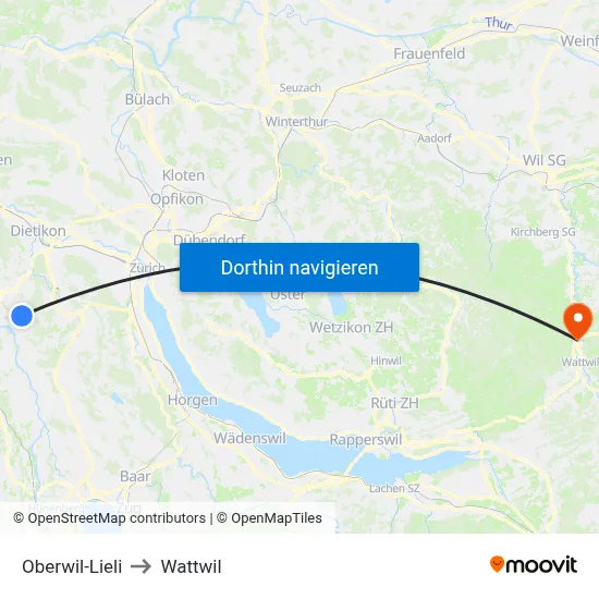 Oberwil-Lieli to Wattwil map