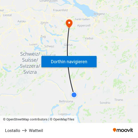 Lostallo to Wattwil map