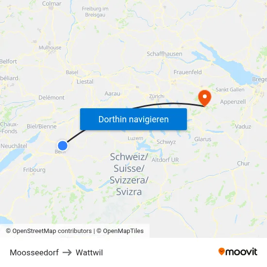 Moosseedorf to Wattwil map
