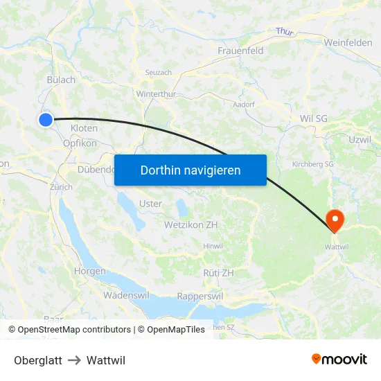 Oberglatt to Wattwil map