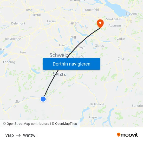 Visp to Wattwil map