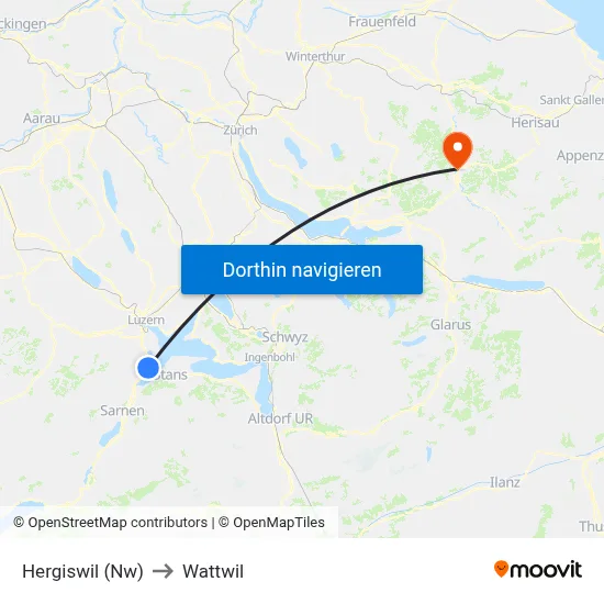 Hergiswil (Nw) to Wattwil map