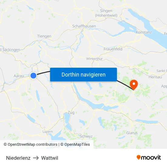 Niederlenz to Wattwil map