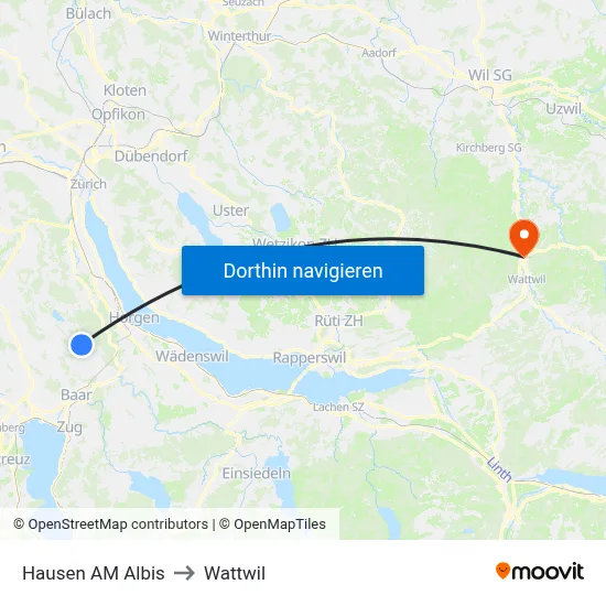 Hausen AM Albis to Wattwil map