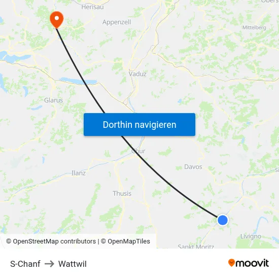 S-Chanf to Wattwil map