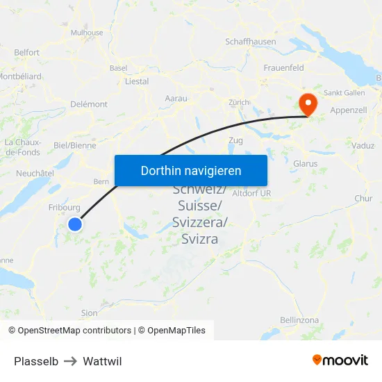 Plasselb to Wattwil map