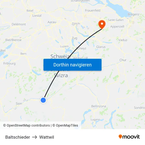 Baltschieder to Wattwil map