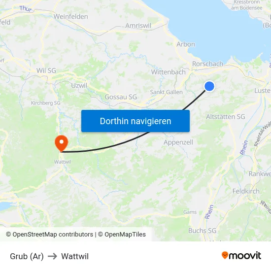 Grub (Ar) to Wattwil map