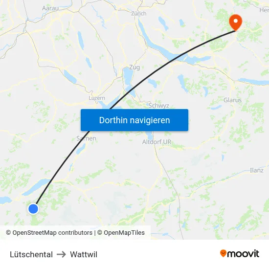 Lütschental to Wattwil map