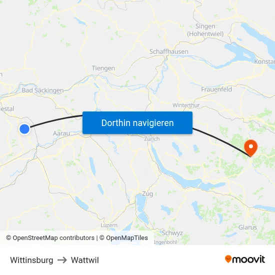 Wittinsburg to Wattwil map
