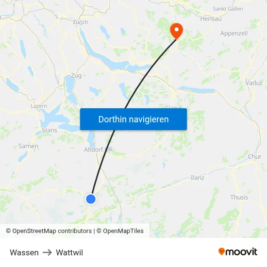 Wassen to Wattwil map