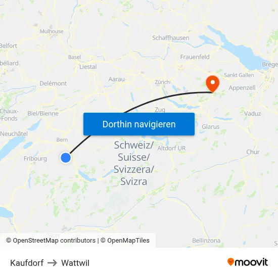 Kaufdorf to Wattwil map