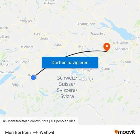 Muri Bei Bern to Wattwil map