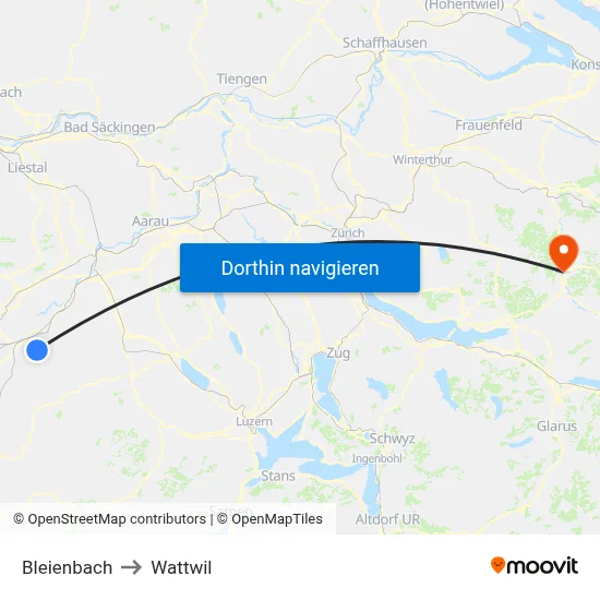 Bleienbach to Wattwil map