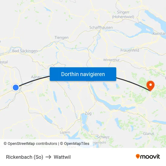 Rickenbach (So) to Wattwil map
