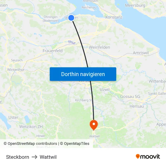Steckborn to Wattwil map