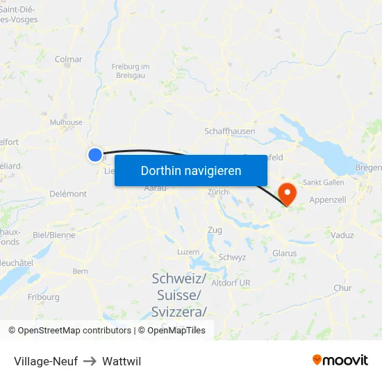 Village-Neuf to Wattwil map