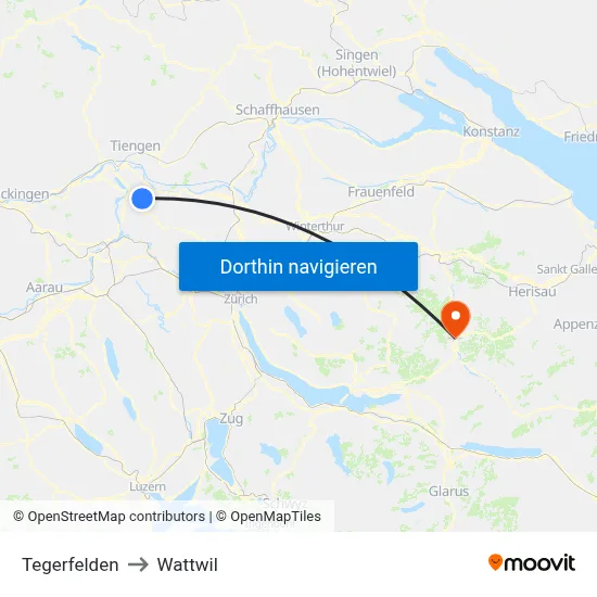 Tegerfelden to Wattwil map