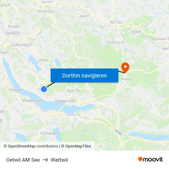 Oetwil AM See to Wattwil map