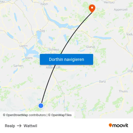 Realp to Wattwil map
