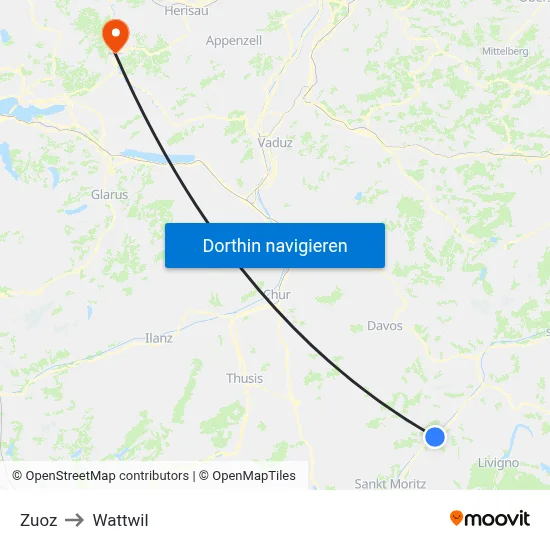 Zuoz to Wattwil map