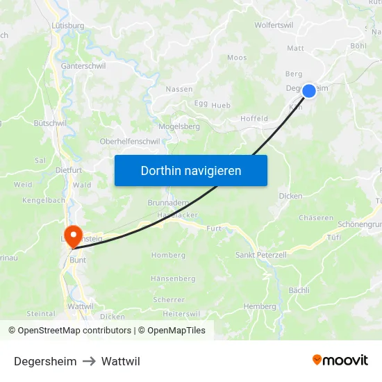 Degersheim to Wattwil map