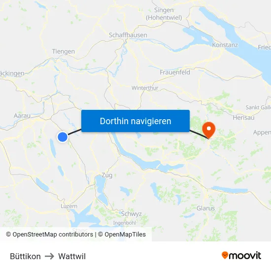 Büttikon to Wattwil map
