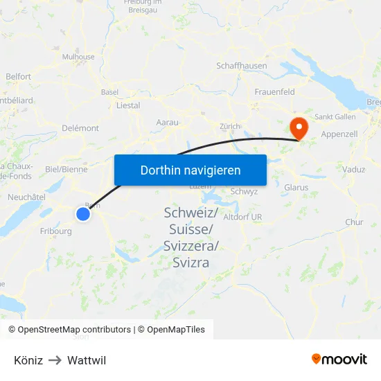 Köniz to Wattwil map