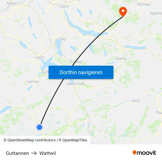 Guttannen to Wattwil map