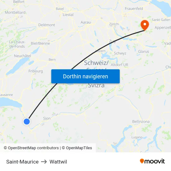 Saint-Maurice to Wattwil map