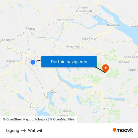 Tägerig to Wattwil map