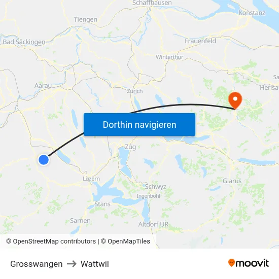 Grosswangen to Wattwil map