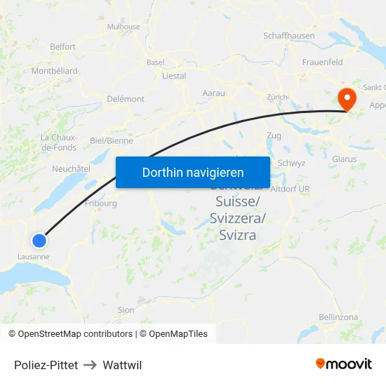 Poliez-Pittet to Wattwil map