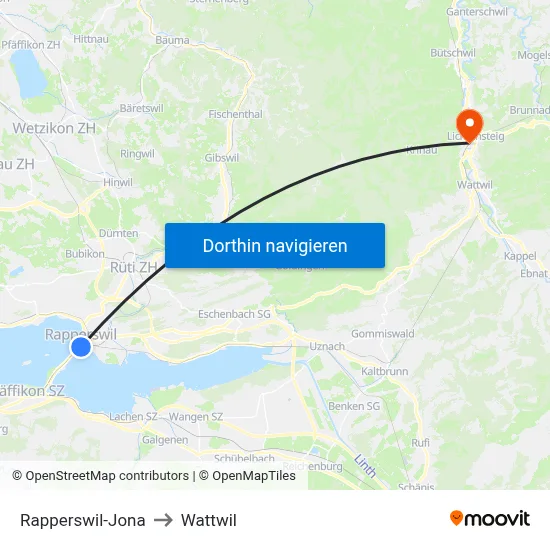Rapperswil-Jona to Wattwil map