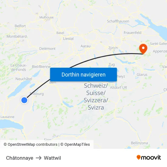 Châtonnaye to Wattwil map