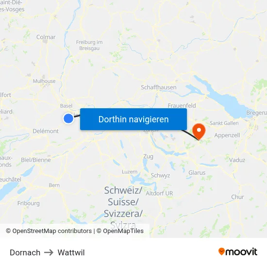 Dornach to Wattwil map