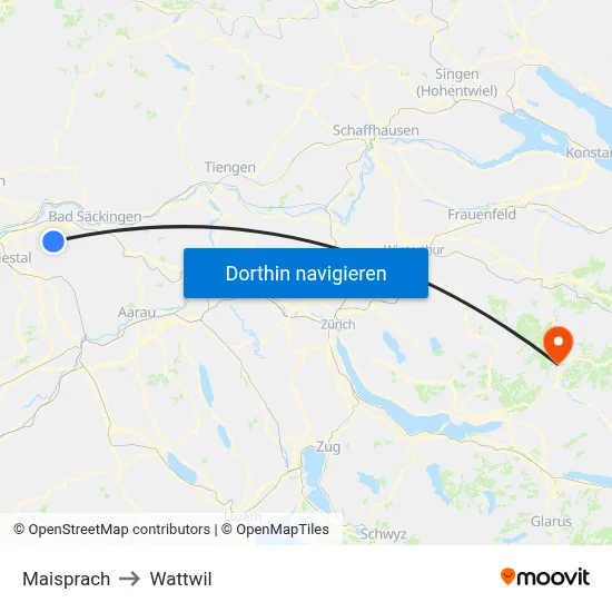 Maisprach to Wattwil map