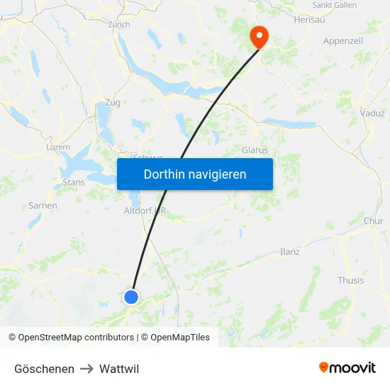 Göschenen to Wattwil map