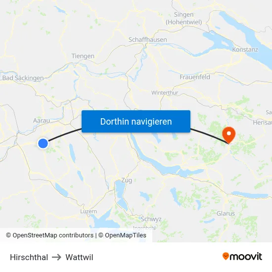 Hirschthal to Wattwil map
