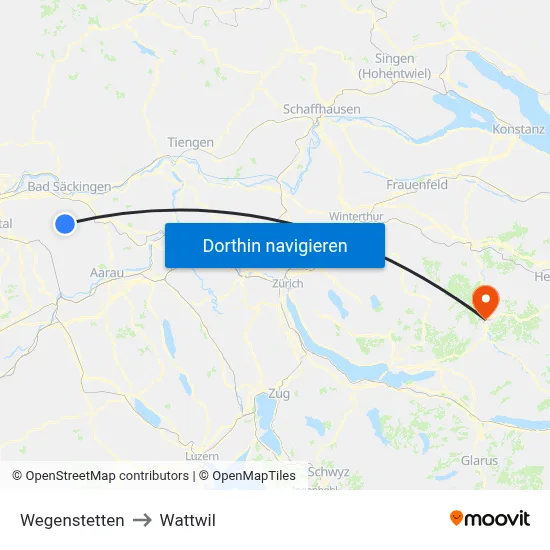 Wegenstetten to Wattwil map