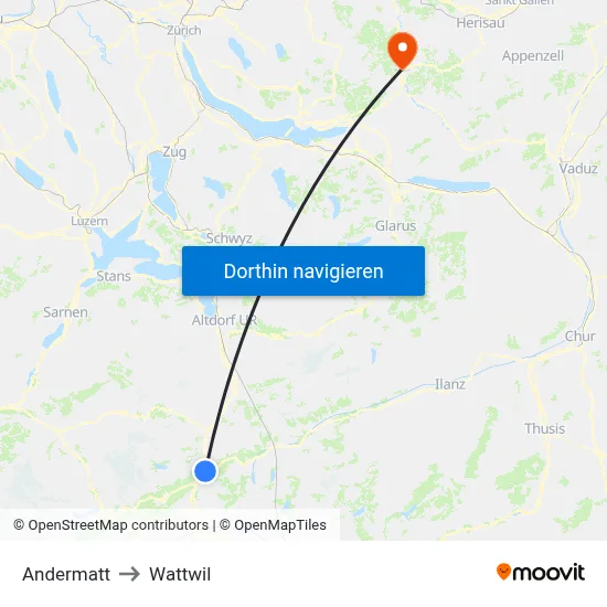 Andermatt to Wattwil map