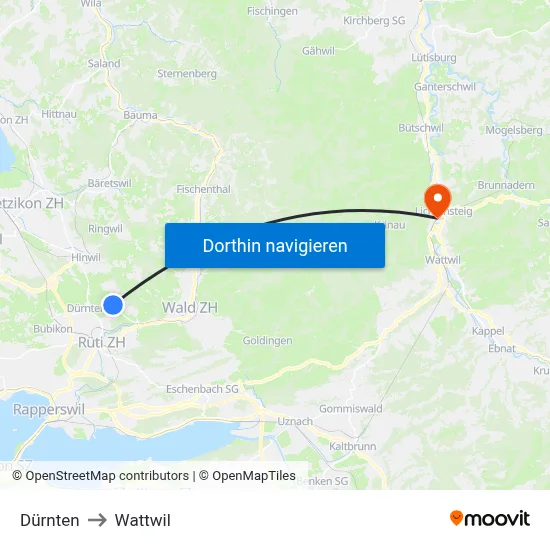 Dürnten to Wattwil map