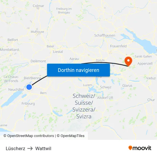 Lüscherz to Wattwil map