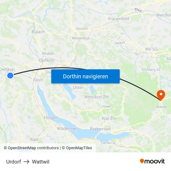 Urdorf to Wattwil map