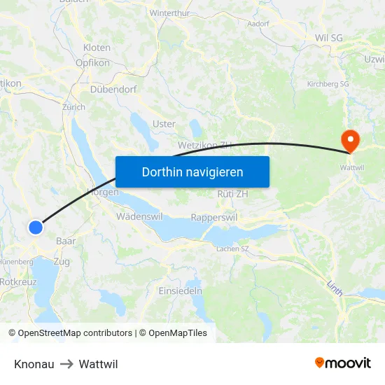 Knonau to Wattwil map