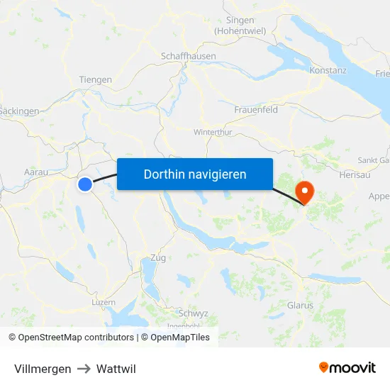 Villmergen to Wattwil map