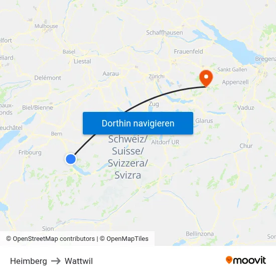 Heimberg to Wattwil map