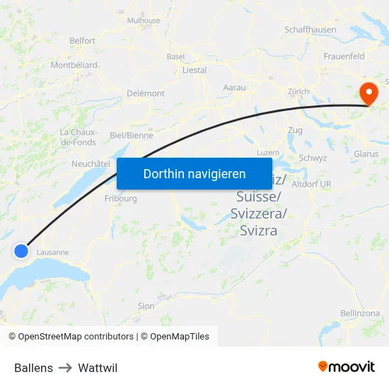Ballens to Wattwil map